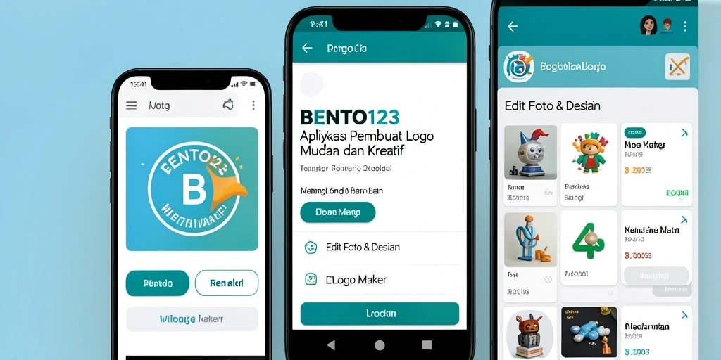 Tampilan antarmuka BENTO123 dengan fitur desain logo yang lengkap.