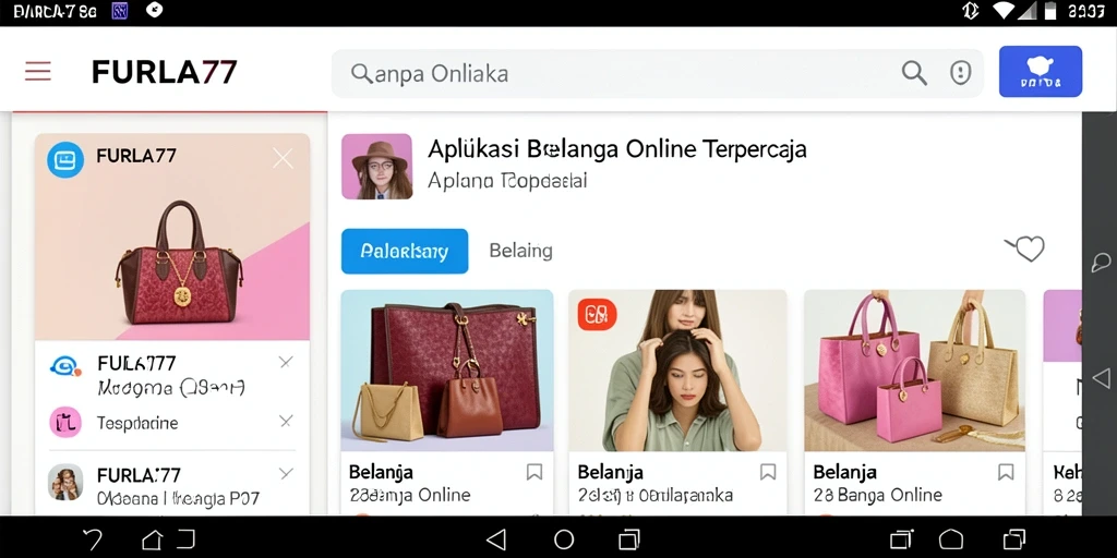 Tampilan antarmuka aplikasi FURLA77 untuk belanja online yang modern dan user-friendly.