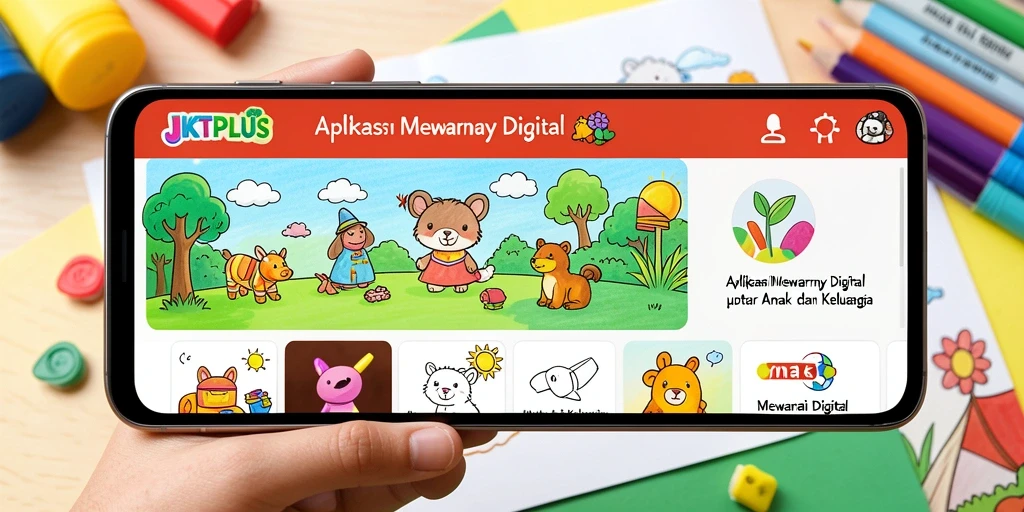 Tampilan antarmuka JKTPLUS saat mewarnai gambar dengan alat digital.