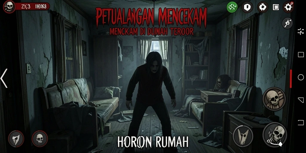 Tampilan menakutkan dari rumah angker dalam ZK3 yang penuh misteri.